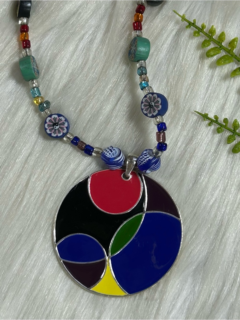 Multi color medallion beaded chain necklace